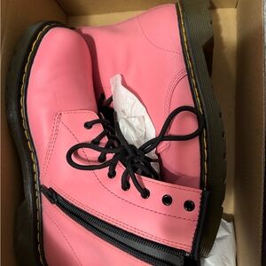 Pink Lace-Up Boots with Black Soles